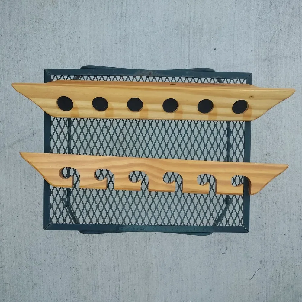 Wall Mount Wooden Fishing Rod Rack With Pads 6 Pole Storage Organizer